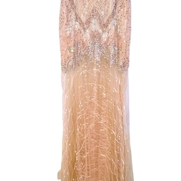 Jovani Style 49569 Fit & Flare Beaded Embroidered Mermaid Blush Gown Size 6 - Picture 10 of 16